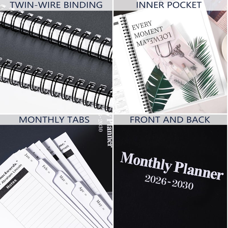 MaaIbok 2026-2030 Monthly Planner/Calendar - Jan 2026 - Dec 2030, 5 Year Monthly Planner with Tabs & Celebrity Quotes, 9"" x 11"", Famous Quotes, Two-Side Pocket, Suitable for Long-Term Planning, Black - Image 5